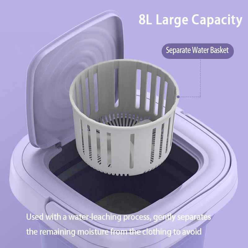 8L Mini Washing Machine Portable Household Retractable Folding Clothes Socks Underwear Cleaning Washer With Drying Centrifuge